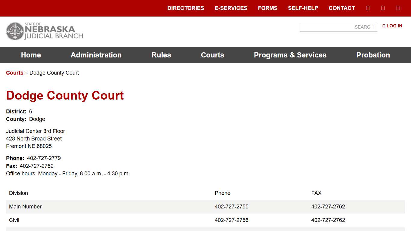 Dodge County Court | Nebraska Judicial Branch