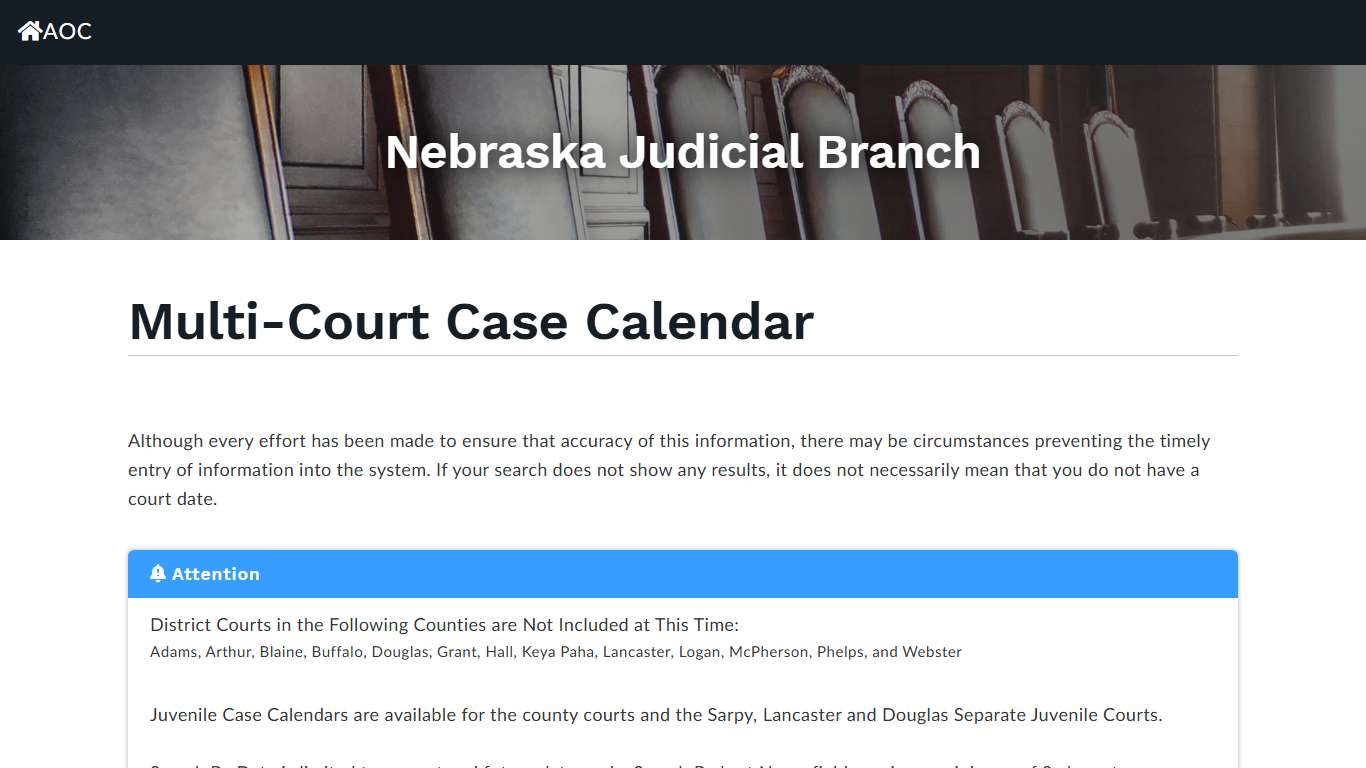 Multi-Court Case Calendar - Search