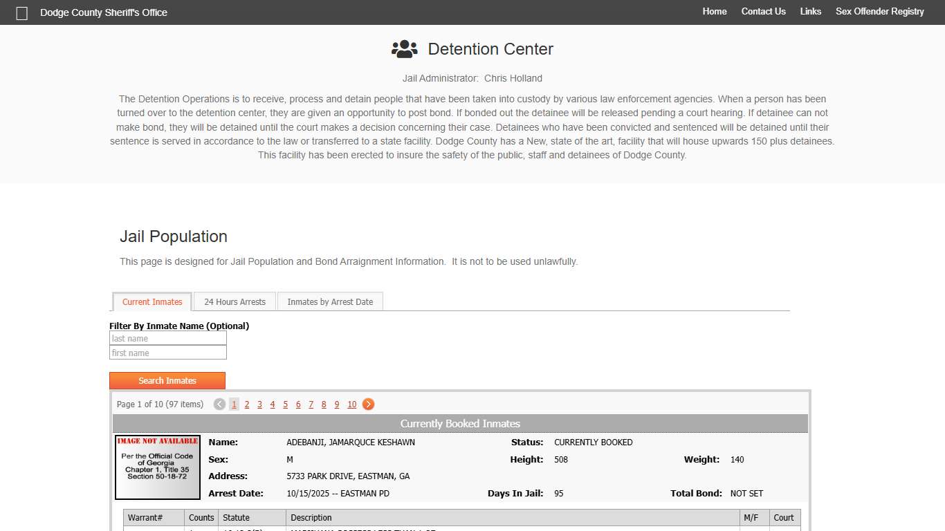 Jail Population – Dodge Co. Sheriff's Office